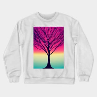 Lonely Tree Under a Pink Midnight Sky - Vibrant Colored Whimsical - Abstract Minimalist Bright Colorful Nature Poster Art of a Leafless Branches Crewneck Sweatshirt